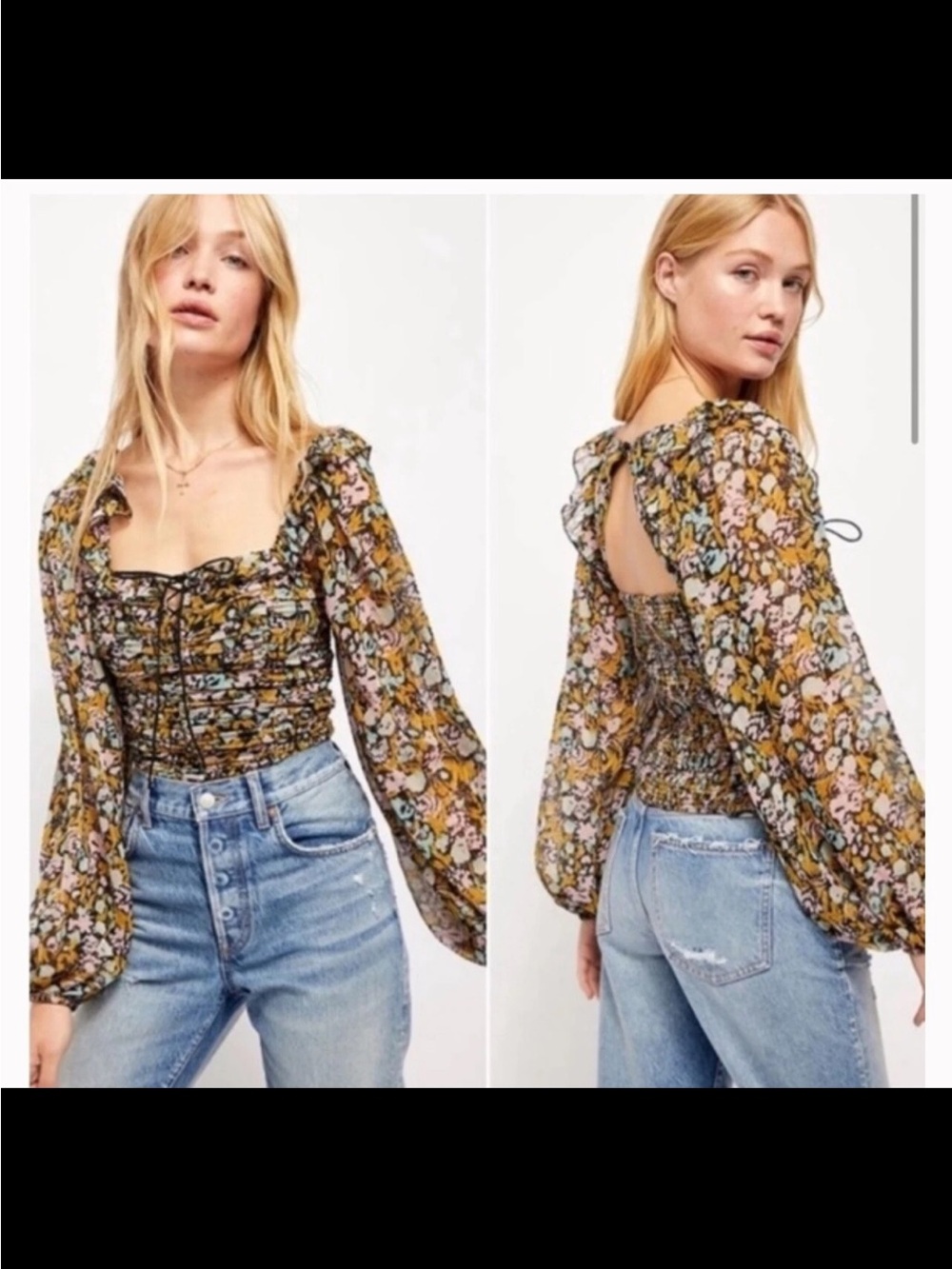 Free People Mabel Printed Smocked Peasant Top - Large